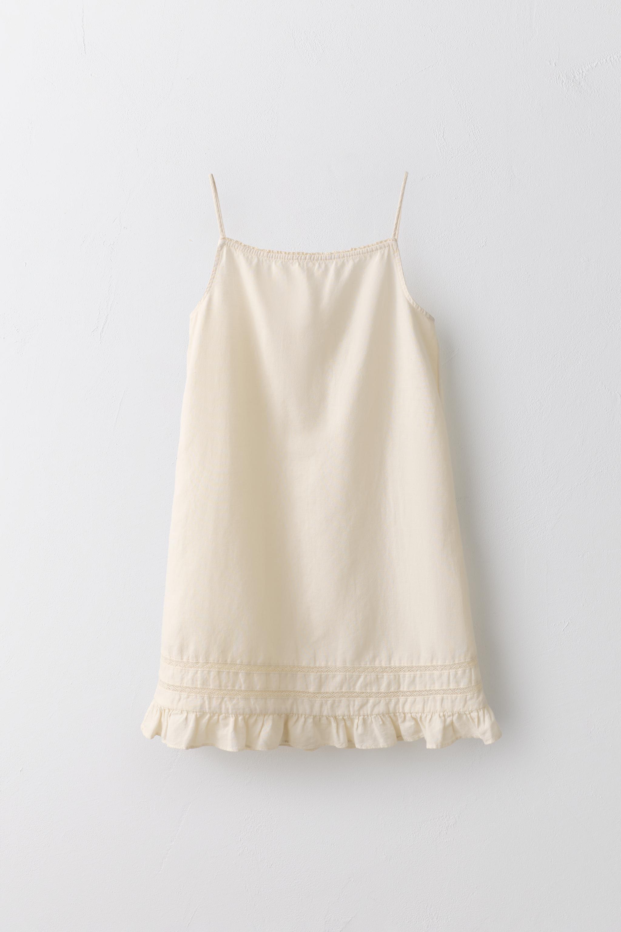 6-12 YEARS / LIMITED EDITION LINEN COTTON TUNIC DRESS WITH LACE TRIM